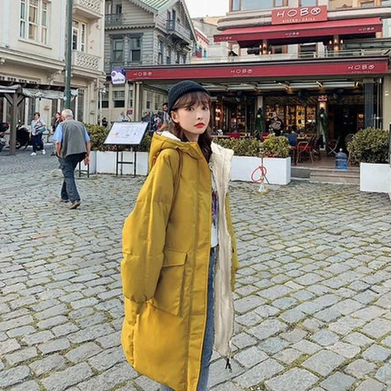 Female Solid Color Casual Down Jacket Winter Loose Long Coats Women Quality Thick Warm Cotton Jackets Casual Parkas Overcoat Ins