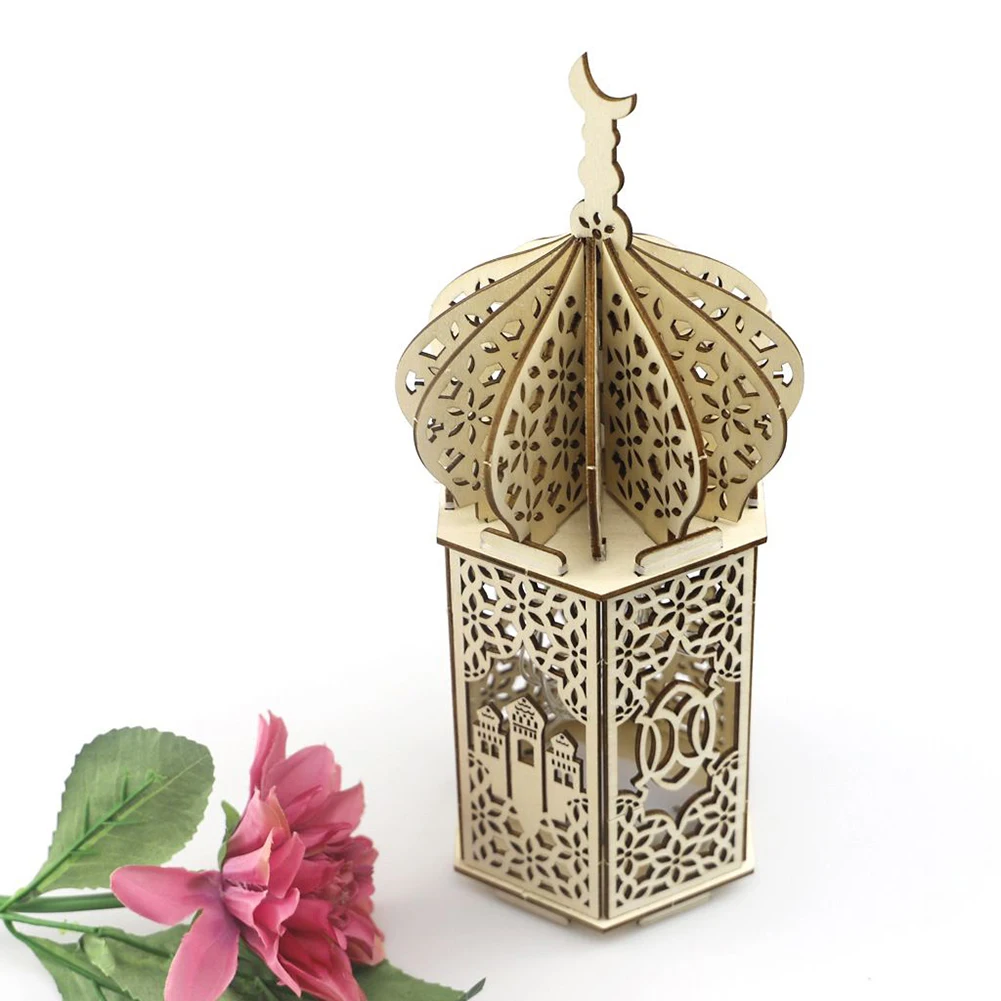 

Ramadan Wooden Eid Mubarak Decoration LED Moon Islam Mosque Muslim Festival Table Decor Wooden Craft Ornament With LED Light