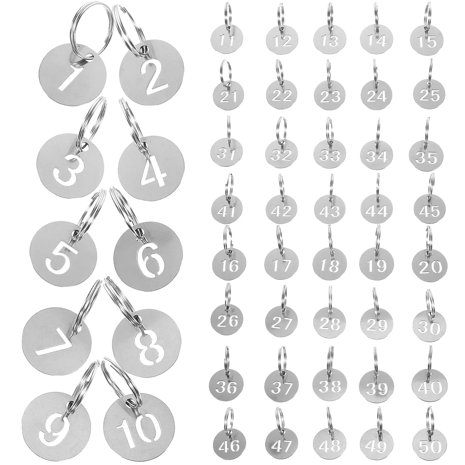

50pcs Number ID Tags Key Chain Stainless Steel Numbered 1-50 Tags Round Shaped Numbered Tags
