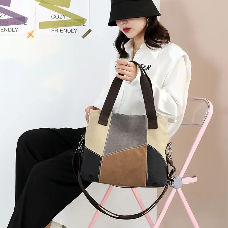 Модная Холщовая Сумка-тоут Splice для женщин Стильная вместительная сумочка через