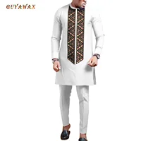 Men's Clothing Men Suit Dashiki Clothing Tribal Outfit Dashiki Shirt and Ankara Pant 2 Piece Set with Pocket Bazin Riche Wear