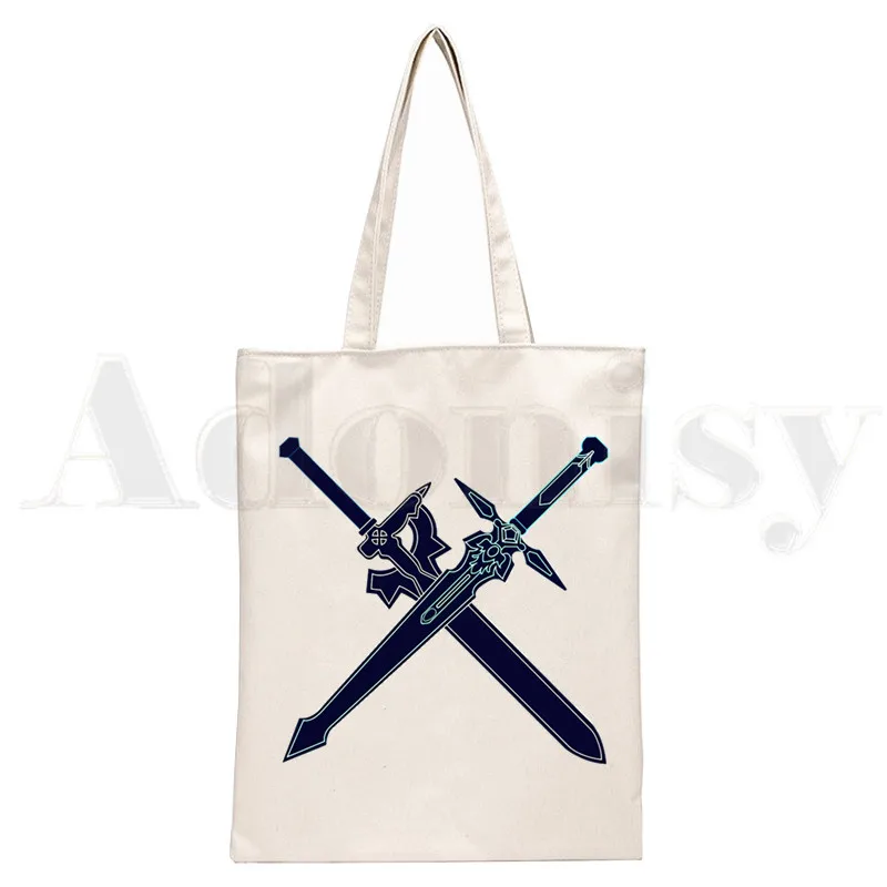 Anime Sword Art Online SAO Kirito Yuuki Asuna Handbags Cloth Canvas Tote Bag Women Eco Reusable Shoulder Shopper Bags Bolsas