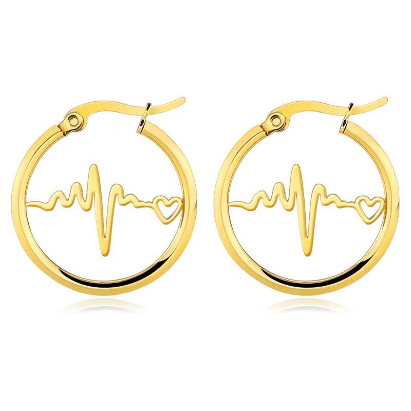 

Fashion Titanium Steel Round Earrings Stainless Steel Geometric ECG Earrings Women Jewelry Manufacturers Gifts