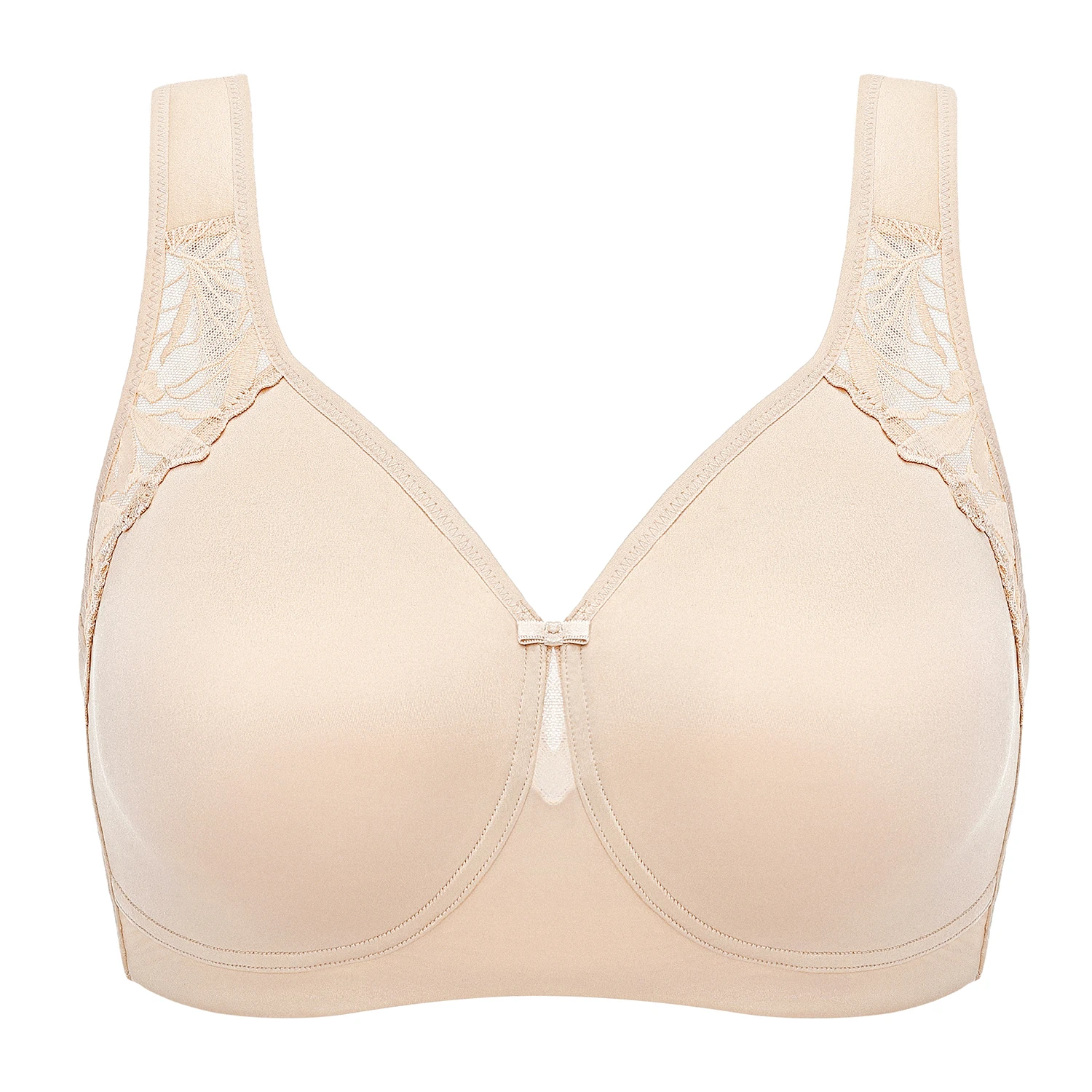 Women's Wireless Lace Bra Full Coverage Plus Size Unlined Support Bras Smooth Wider Straps 34-48 B C D DD E F G