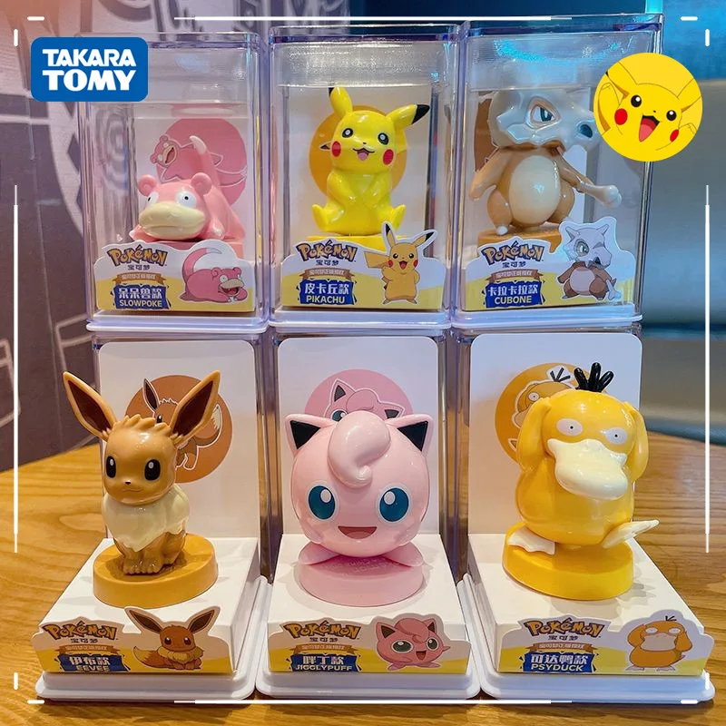 

TAKARA TOMY Pikachu Cartoon Figure Kawaii Eevee Psyduck Anime Child Toy Model Seal Desktop Car Ornaments Collect Birthday Gift