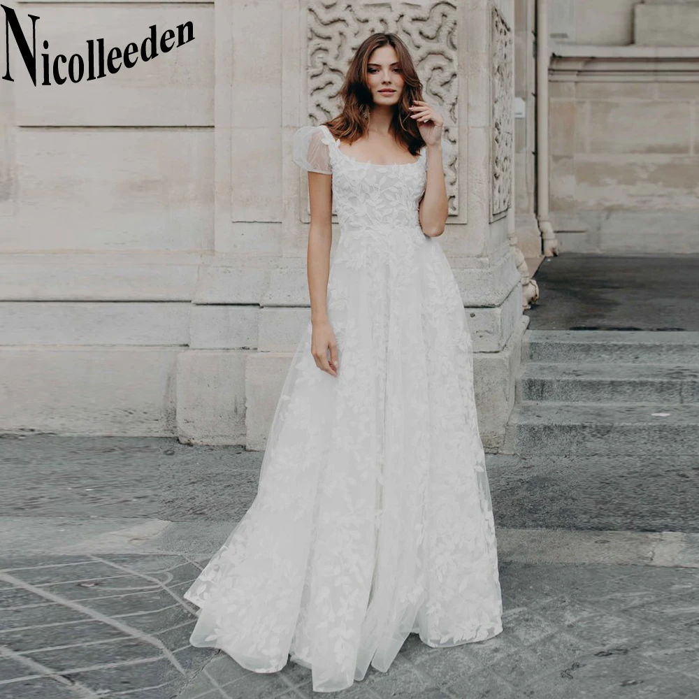 

Nicolle Classic Strapless Puff Sleeves Wedding Dresses 2023 Bride Court Train Backless Tulle A-LINE Vestidos De Novia