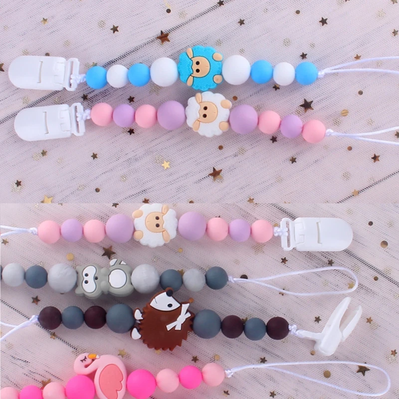 

Baby Pacifier Clips Silicone Teething Beads Holder for Pacifier Soothie Clips Chian Silicone Teethers Toy Pendent