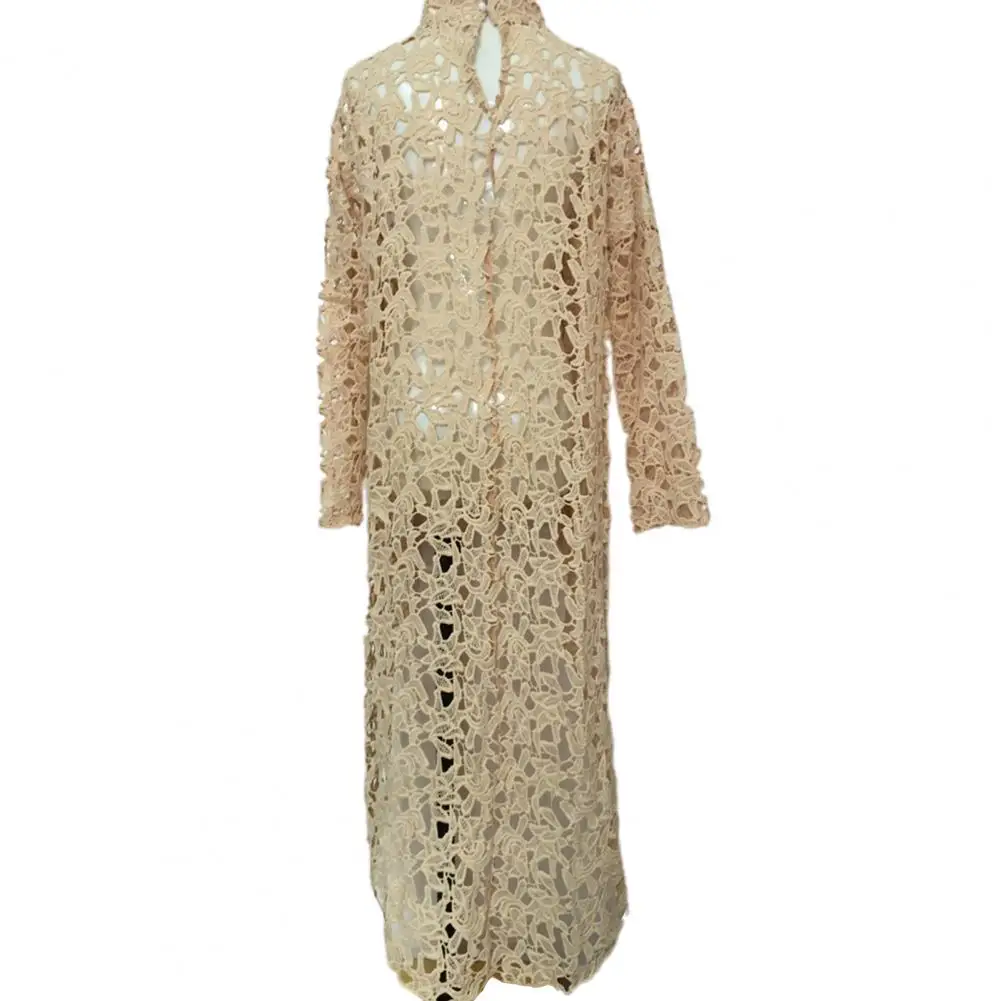 Рубашка с высоким воротником элегантная кружевная блузка длинными рукавами и