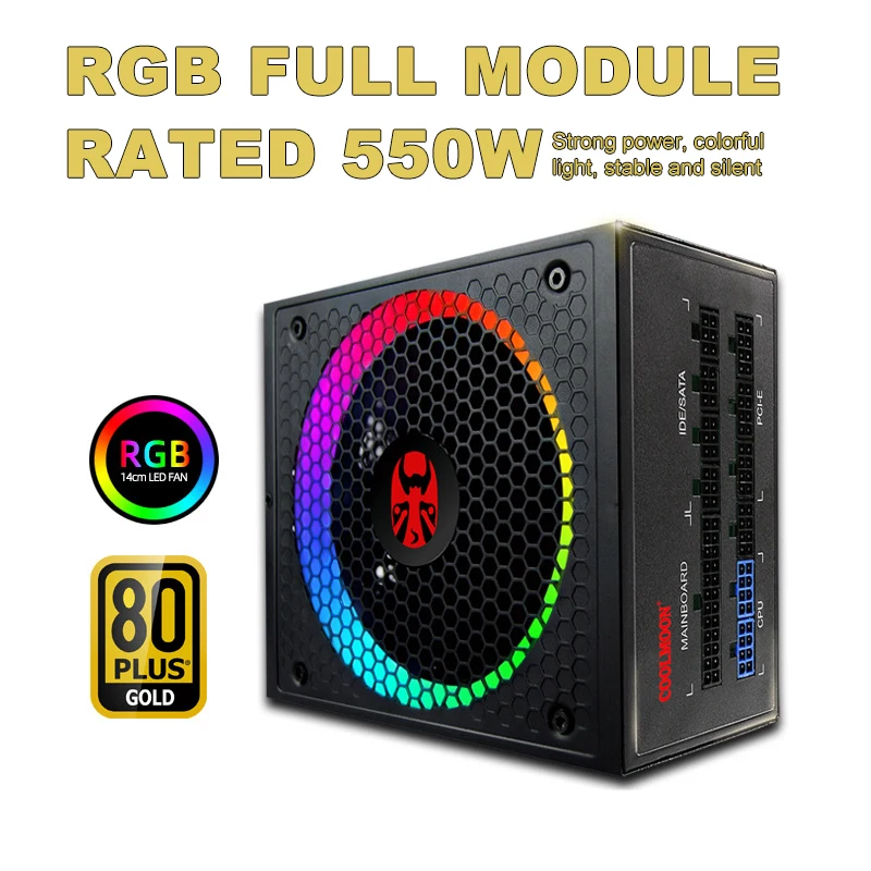 

Coolmoon RGB Computer Power Supply Rated 550W Wide Active Gold Medal Silent Desktop Full Module Power Supply