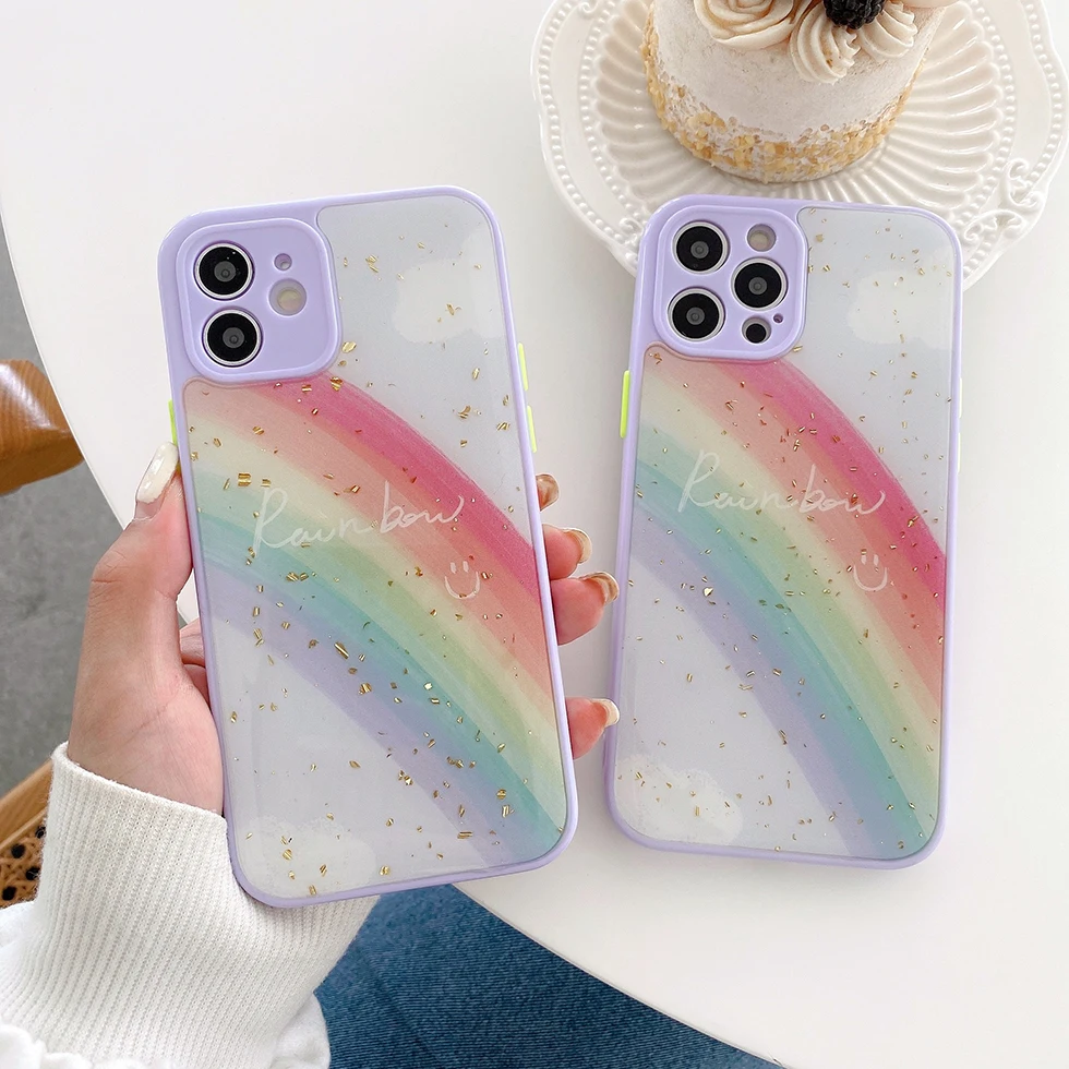 

Phone Case for IPhone 13 12 11 Pro X XR Max Clear Shockproof Cover for IPhone 8 7 Plus XS Max Camera Rainbow case Coque Funda
