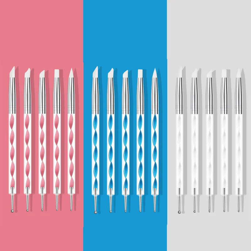 

5Pc/Set Nail Art Double-ended Point Drill Silicone Pen For Applique Embossing Carving Etc.2 Ways Colorful Manicure Tool Supplies