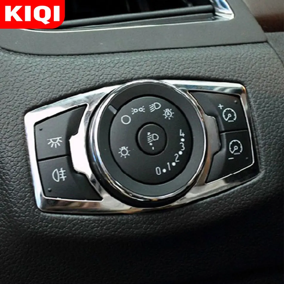 KIQI Fit for Ford Ranger 2015 2016 2017 2018 2019 2020 Stainless Steel Switch Headlight Knob Panel Decorative Covers Accessorie