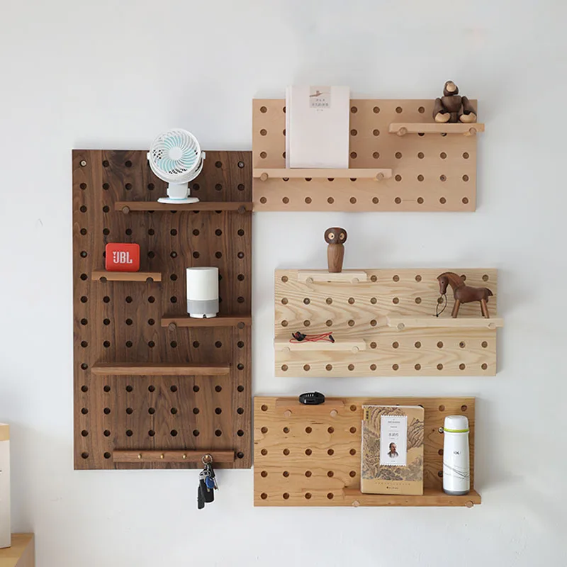

New Black Walnut Hole Board Wall Rack Coat Storage Solid Partition Ash Wood Home Decoration Accessories Farmhouse Decor Vintage