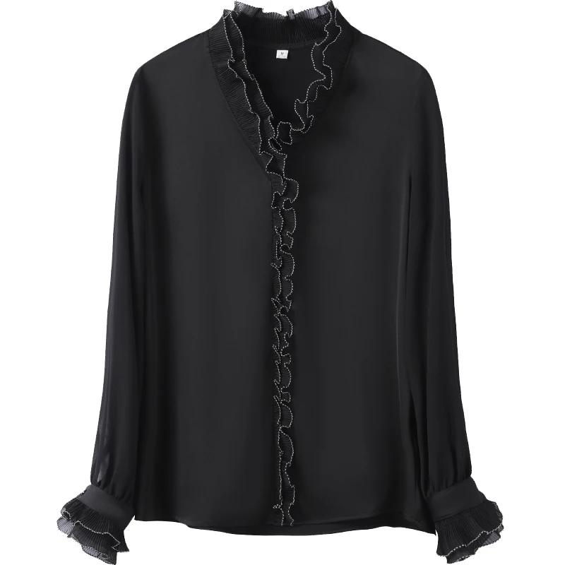 Korean Fashion Trend Shirt Female 2022 New Professional Spring And Autumn Long Sleeve Temperament Lace Bottomed V-Neck Top