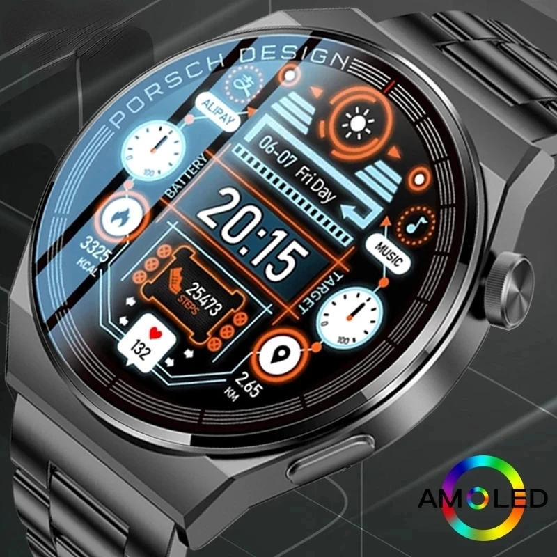 

Новинка 2023, мужские Смарт-часы с AMOLED экраном 390*390 HD, фитнес-браслет с отображением времени, водонепроницаемые Смарт-часы из нержавеющей стали, лучший мужской