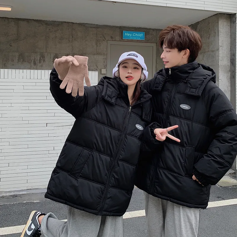 GRELLER 2022 New Cotton Padded Short Parkas Removable Hooded Down Winter Jacket Women Thick Warm Coat Clothes Lover's Outerwear