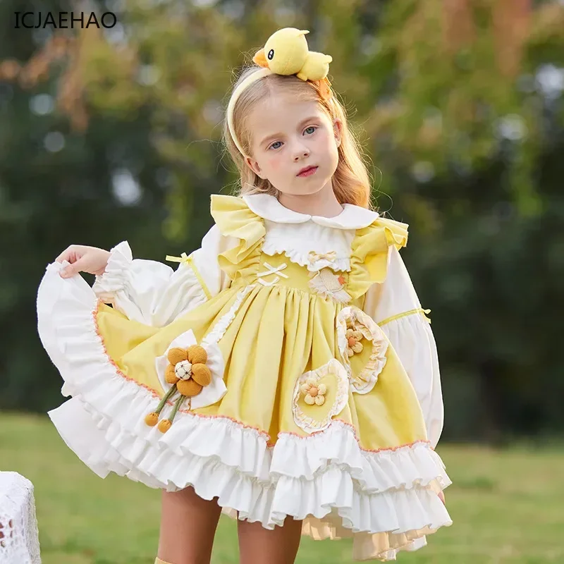 2024 платье принцессы Лолиты для девочек многослойные платья с желтой уткой детей