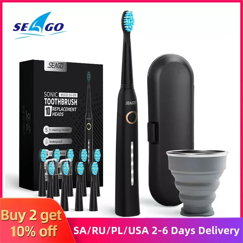 

Seago Sonic Toothbrush Tooth brush USB Rechargeable adult Waterproof Ultrasonic automatic 5 Mode with Travel case