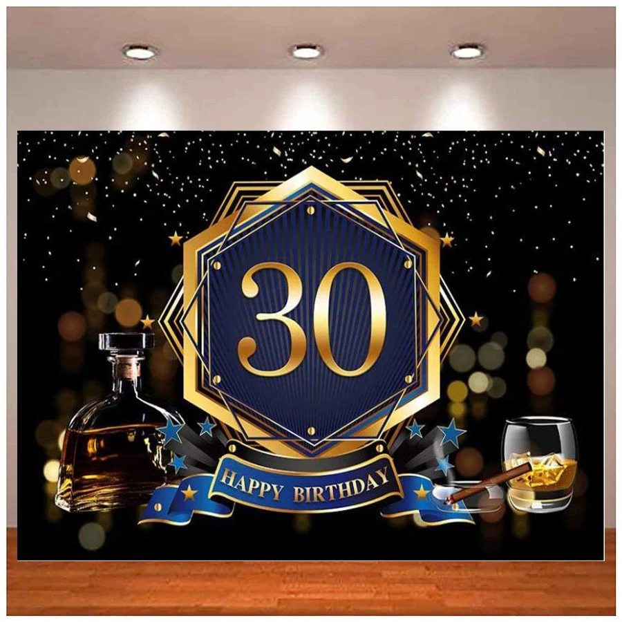 

Черный Фото фон золотые синие звезды виски вино бокал сигара человек 30-й день Рождения Вечеринка Баннер фотография фон