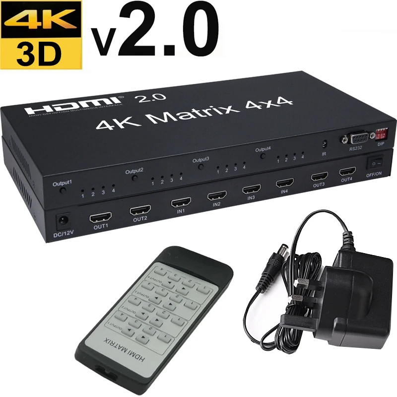 

HDMI 2.0 4X4 HDMI матрица 4K 60 Гц HD сплиттер переключатель видео преобразователь Поддержка RS232 EDID управление 2,0 p 60fps до 4 мониторов