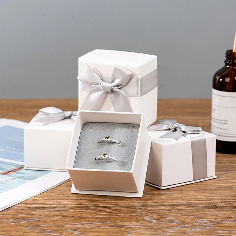 

Bowknot Jewelry Boxes Paper Gray White Color For Gift Present Ring Earring Packing Display Ring Box Ear Stud Necklace Box