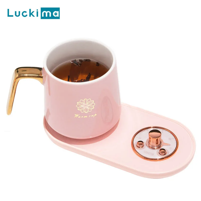 

Retro Electric Beverage Cup Warmer for Coffee Milk Tea Cocoa Water Home Office Mug Warming Coaster with Timer Auto-on/off