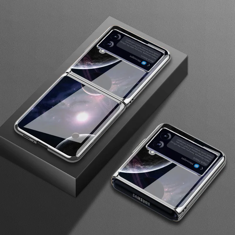Romantic Starry Sky Phone Case for Samsung Z Flip 3 4 Case Luxury Tempered Glass Flip4 Shockproof Case for Galaxy Z Flip4 Case