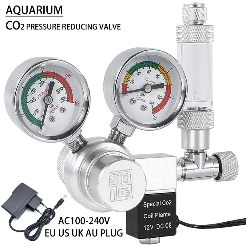 Аквариумный редукционный клапан CO2 Соленоидный с двойным манометром регулятор