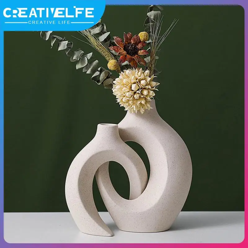 

Modern Interlock Vase Flower Arrangement Ceramic Flower Pot Basket Pampas Grass Decor Gift Ceramic Vase Room Decor Ornament Home
