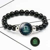 12 zodiac signs constellation luminous bracelet for women men unisex elastic adjustable black beads charm bracelet jewelry gifts