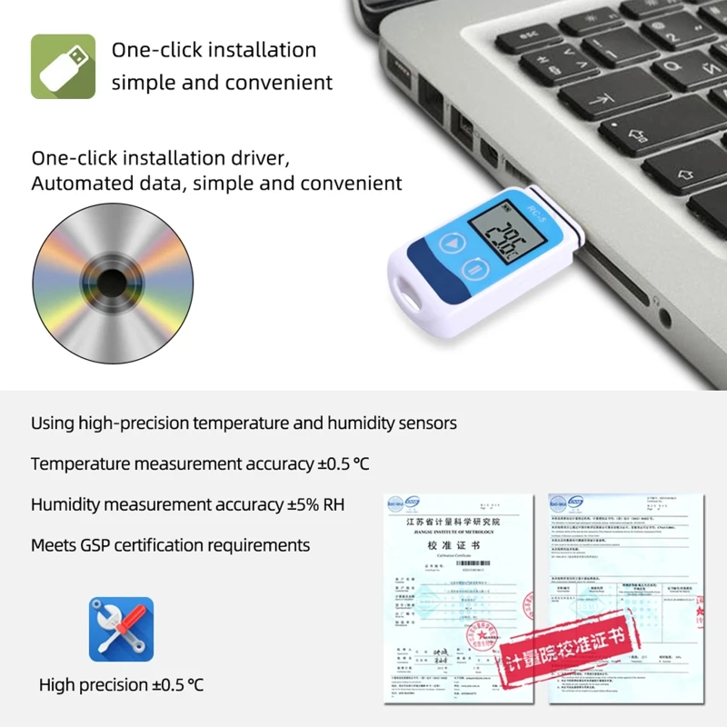 

RC-5 Высокоточный USB-Регистратор данных о температуре для склада, холодильной транспортировки, лаборатории