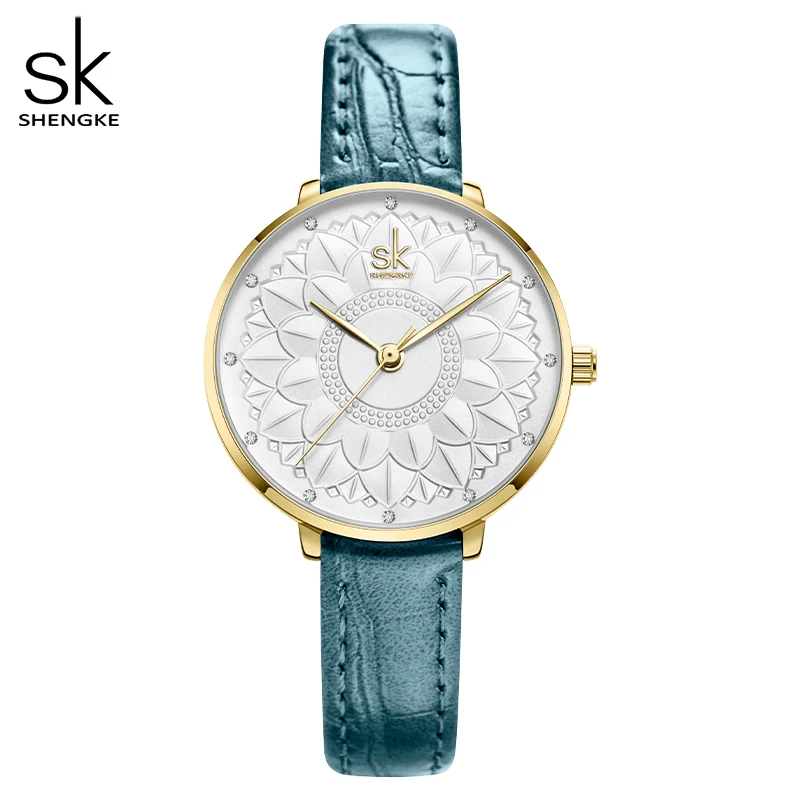 Shengke Women Watches Flower Dial Clcok Japanese Quartz Movement Elegant Wristwatches for Women Leather Gril Strap Reloj Mujer enlarge