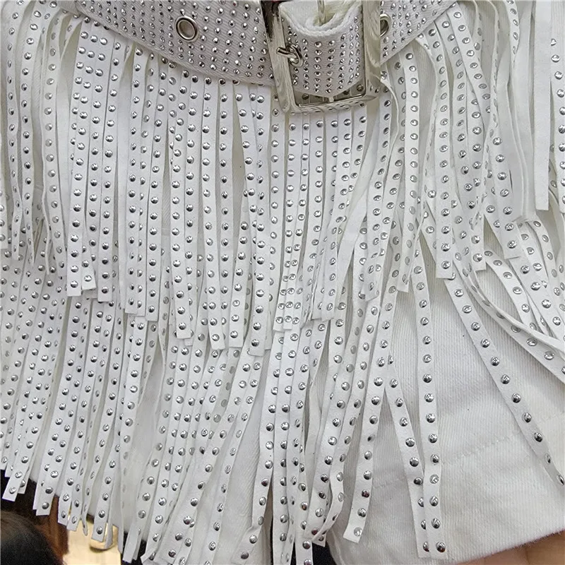 Exquisite Rhinestone Tassel Shorts Women's 2023 Summer New Fashion Sexy High Waist Slim Dance Shorts Hot Pants Wide Leg Pants
