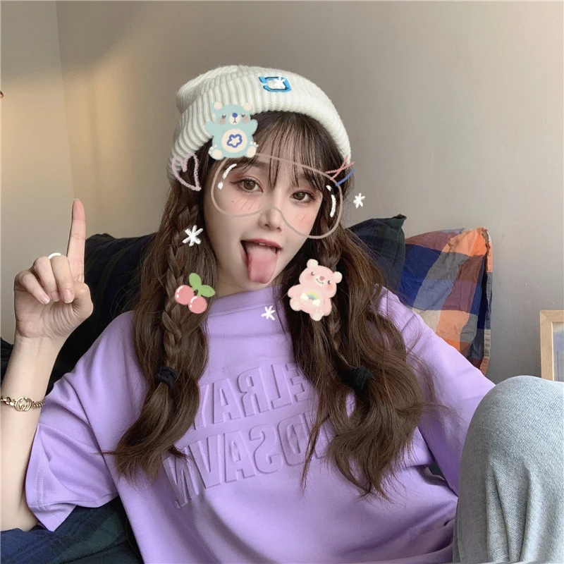 Повседневная Свободная футболка с коротким рукавом и круглым вырезом буквенным