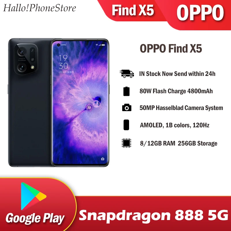 

NEW OPPO Find X5 Snapdragon 888 6.55'' AMOLED 120Hz Screen 4800mAh Battery 80W SeperVOOC 30W Wireless Charge NFC Googleplay