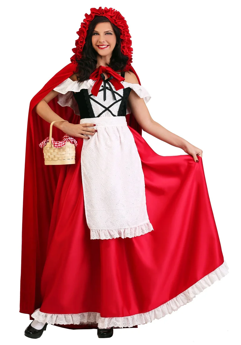 

Little Red Riding Hood Costume for Women Cosplay Fancy Halloween Party Dress Dance Queen Maid Christmas Cloak Outfit For Adult