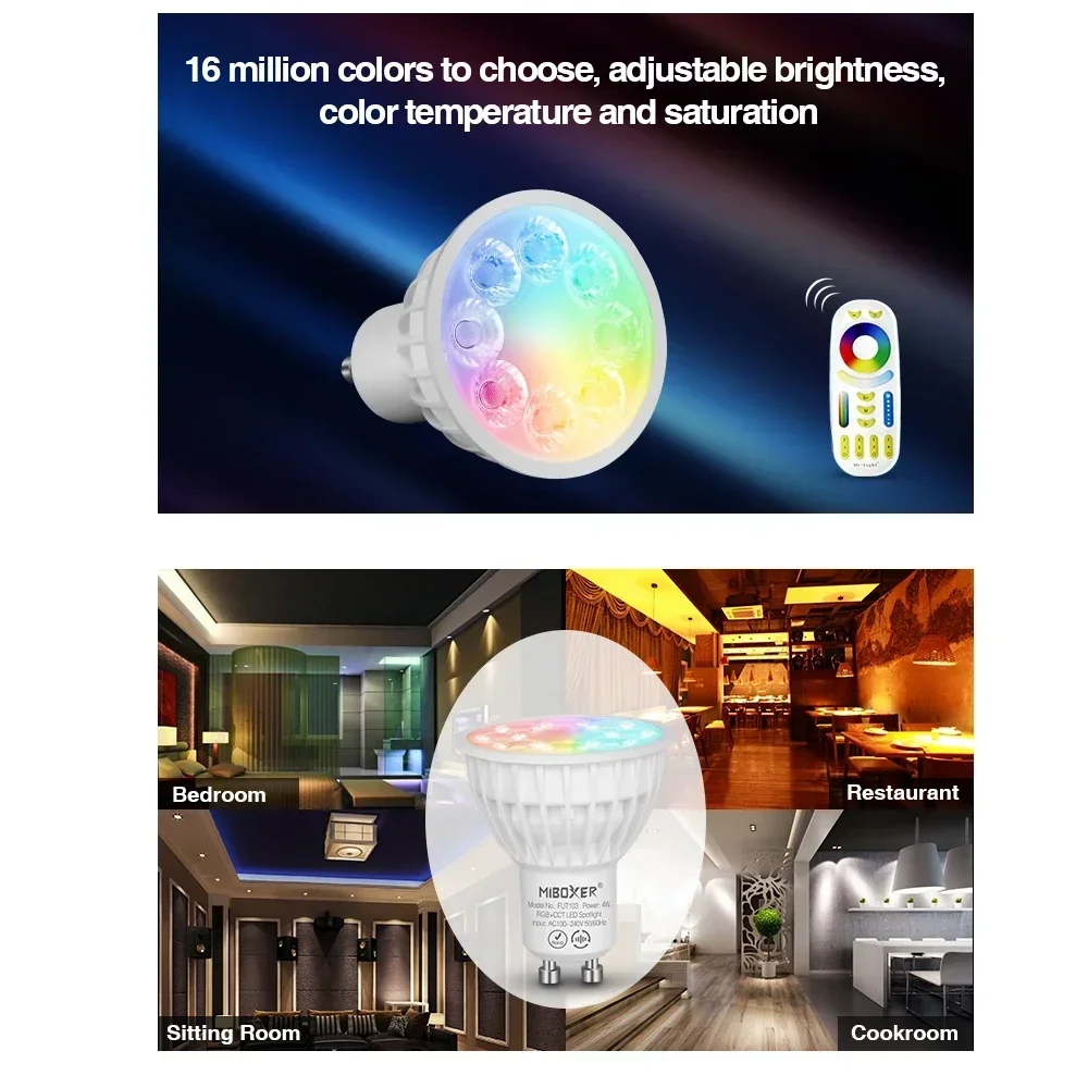 Miboxer FUT103 2 4G 4 Вт GU10 RGB + CCT светодиодный прожектор 110 В 220 переменного тока комнатная