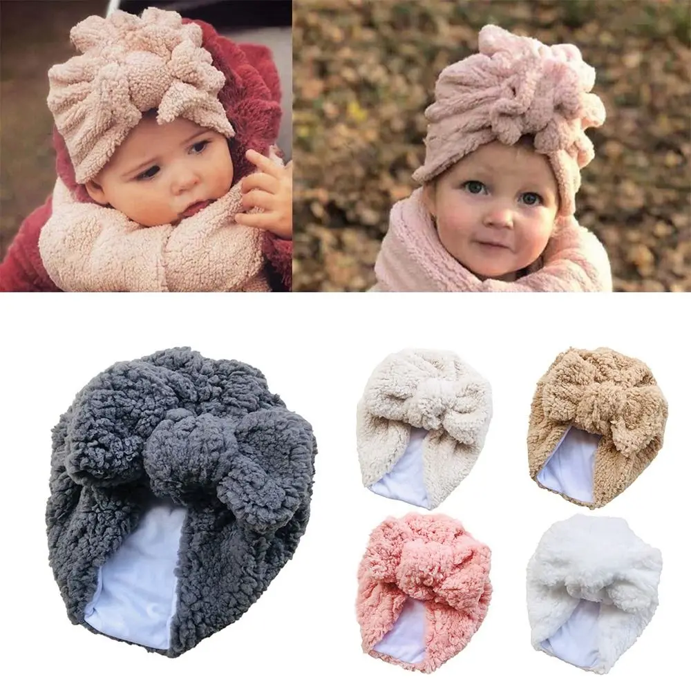 

Winter Warm Ear Warmer Thick Baby Beanies Newborn Baby Hats Infant Hat Teddy Fabric Bowknot Headband