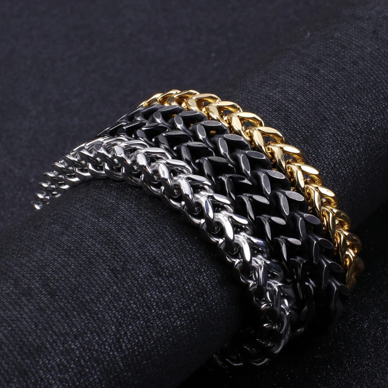 

Bracelets Homme Stainless Steel Cuban Link Chains Bangles For Men Women Silver Color Jewellery