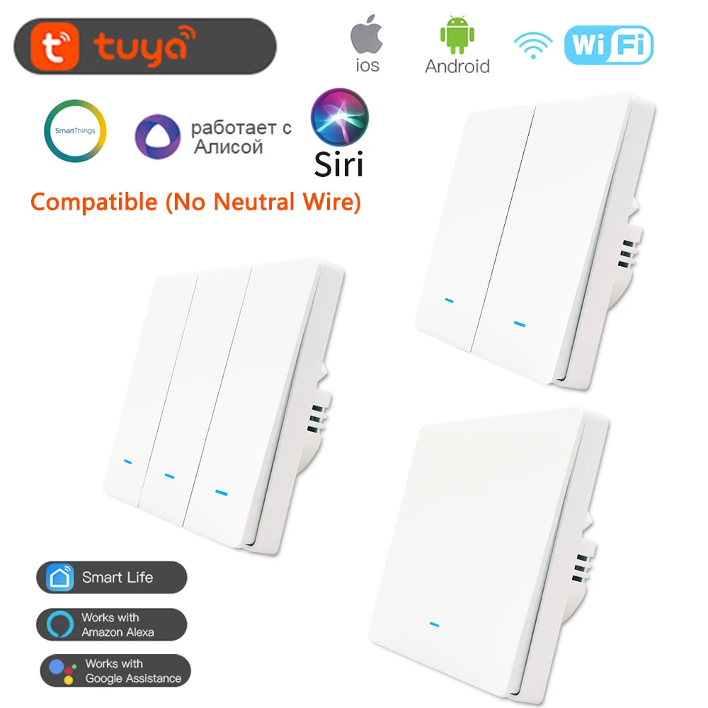 Фото Умная настенная сенсорная кнопка Wi-Fi, без нейтрального провода, беспроводное управление, светильник для всего дома, работает с Alexa Google SIRI №1
