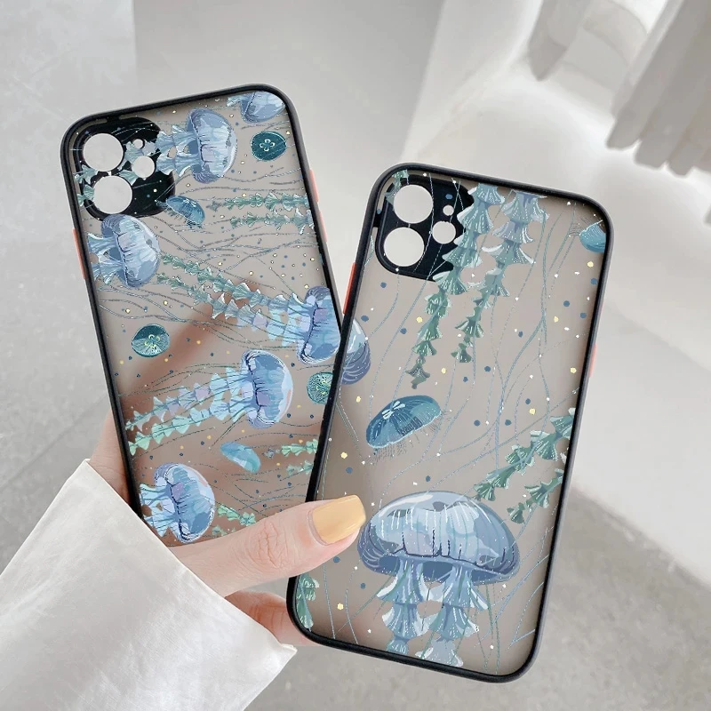 

Cute Cartoon Jellyfishes Phone Case for iPhone 7 8 Plus SE X XR XS MAX 12 13 mini 14 11Pro Max Clear Matte Shockproof back Cover