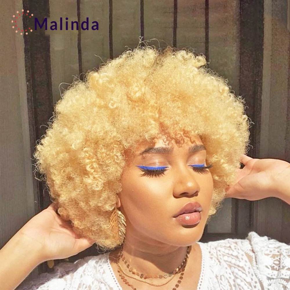

Honey Blonde 13x4 Short Afro Kinky Curly Lace Front Human Hair Wigs 613 Blonde Transparent Lace Frontal Wigs Cosplay For Women