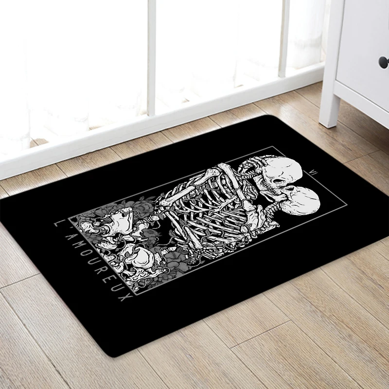 

Couple Skeleton Rug Children Room Bedroom Bathroom Yoga Carpet Halloween Home Decor Flannel Non-Slip Absorbent Floor Mat