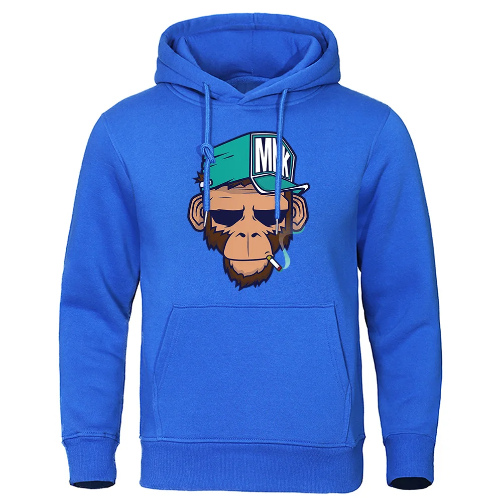 

European American Style Personality Smoking Monkey Hoodie Mens Fashion Loose Sweatshirt Fashion Hoodies Casual Fleece Streetwear