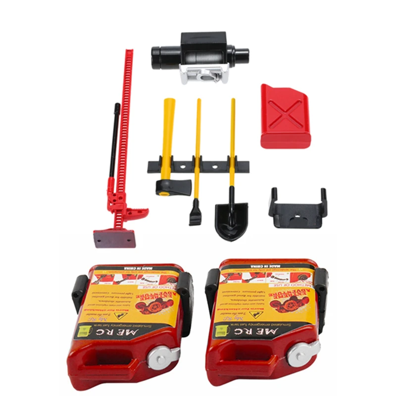 

2 шт. масштаб 1/10 Rc Гусеничный топливный бак для Tamiya D90 (красный) и 1 комплект багажная стойка лебедка Лопата топливный бак для Scx10 D90