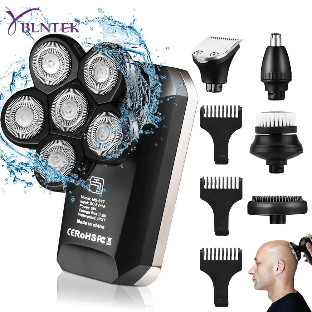 YBLNTEK 5 In 1 Head Shaver for Men Electric Razor Shaver Bald Floating Head Waterproof Rotary Shaver Grooming Kit Rechargeable