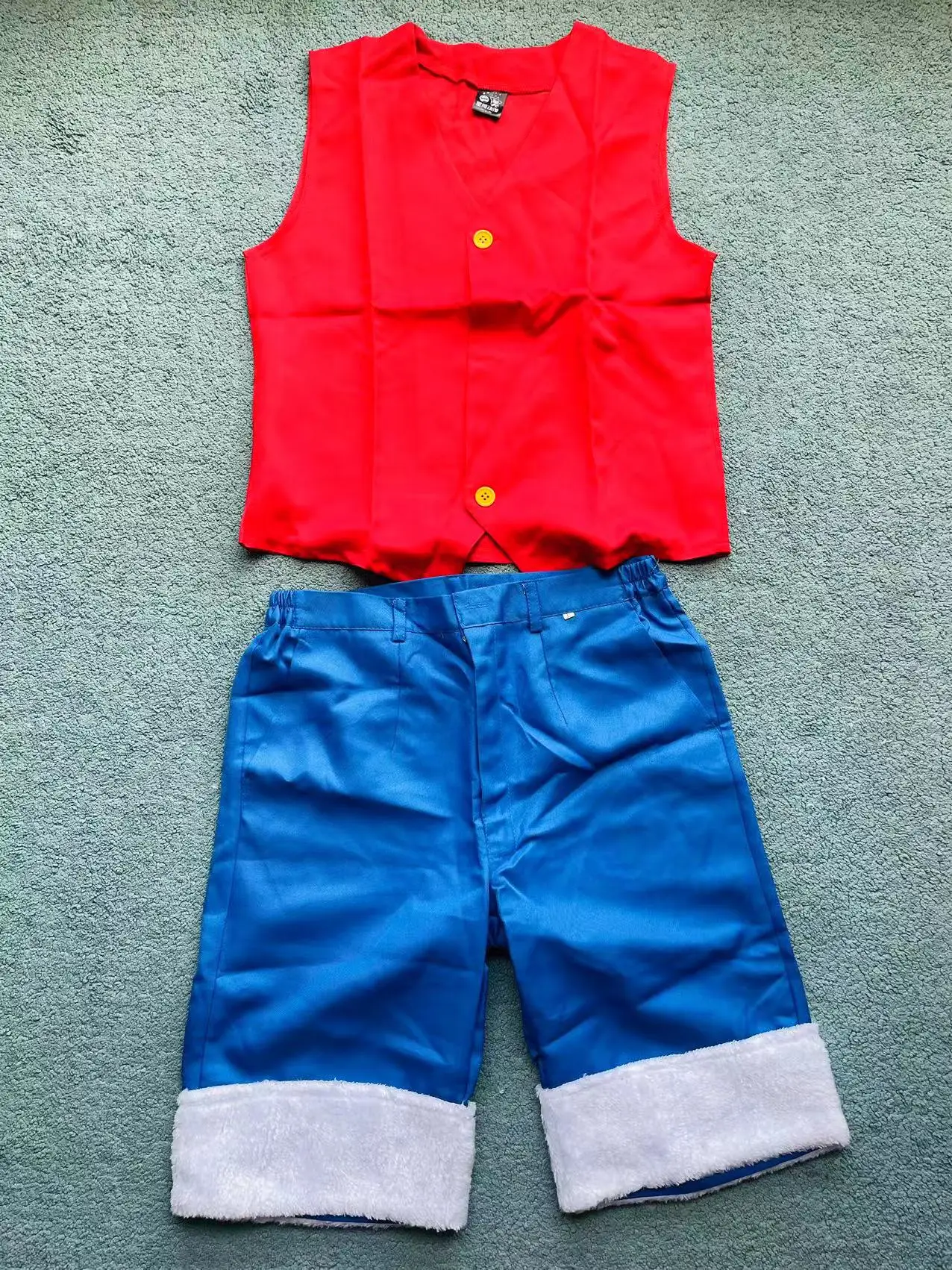 Мужской красный жилет синие брюки комплект костюмов для косплея на Хэллоуин без