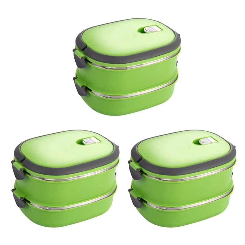 

New 3X Insulated Lunch Box Stainless Steel Food Storage Container Thermo Server Essentials Thermal Double Layer Green