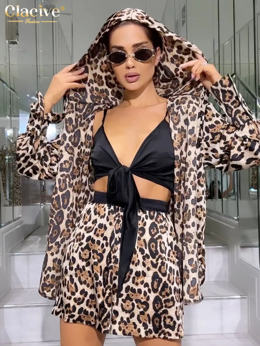 Модные свободные комплекты Clacive с леопардовым принтом для женщин комплект из 3