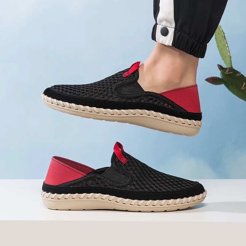 Кроссовки мужские сетчатые без шнуровки удобные дышащие сникерсы в стиле